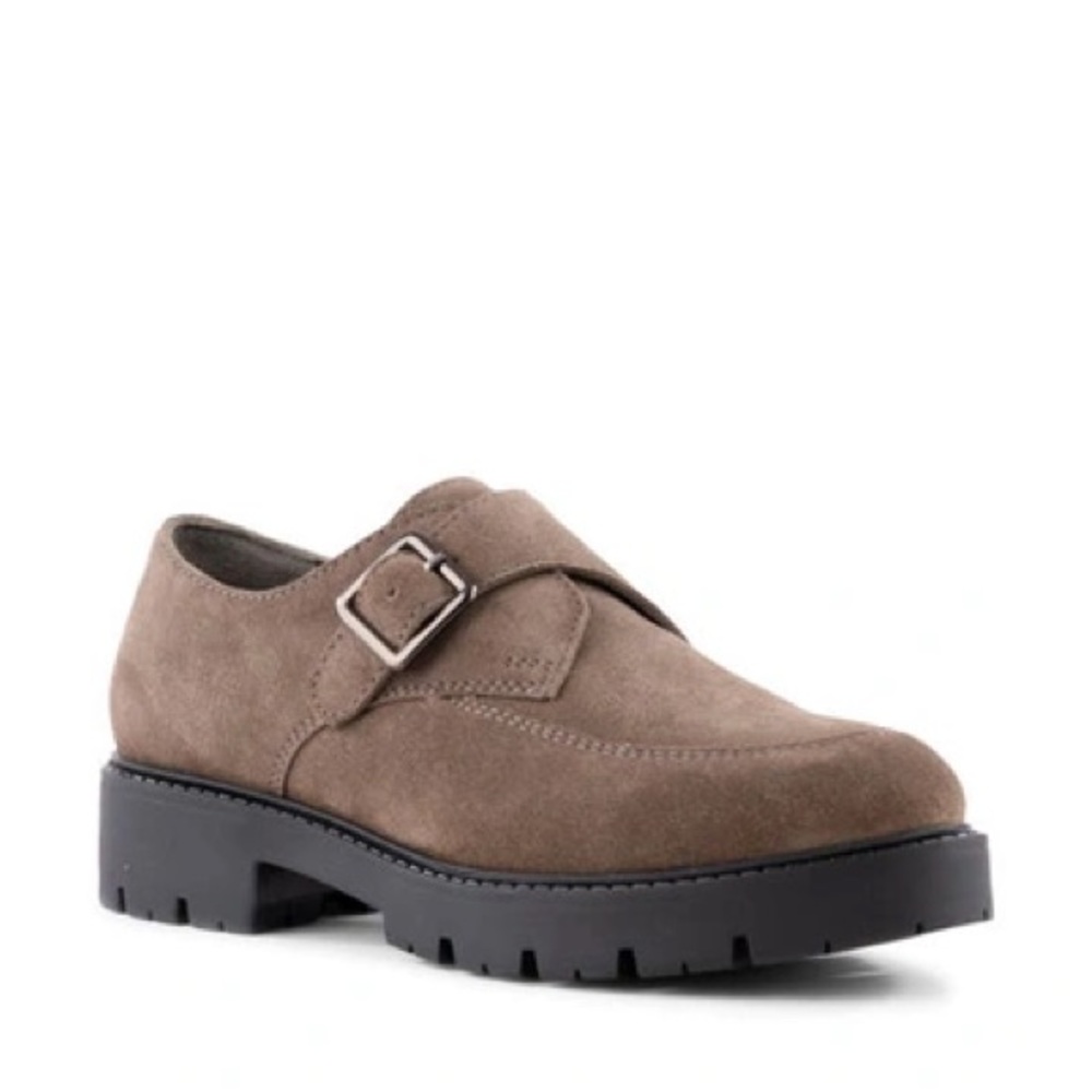 Seychelles Womens Foremost Classic Monk Strap Taupe Suede Shoe